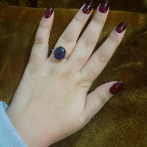 🆕18k Rose Gold Amethyst Black/White Diamond Ring - Picture 7 of 9